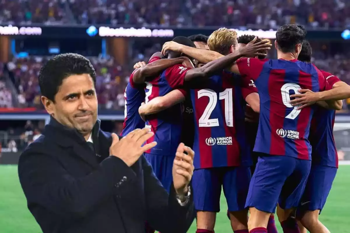 Al Khelaïfi y los jugadores del Barça