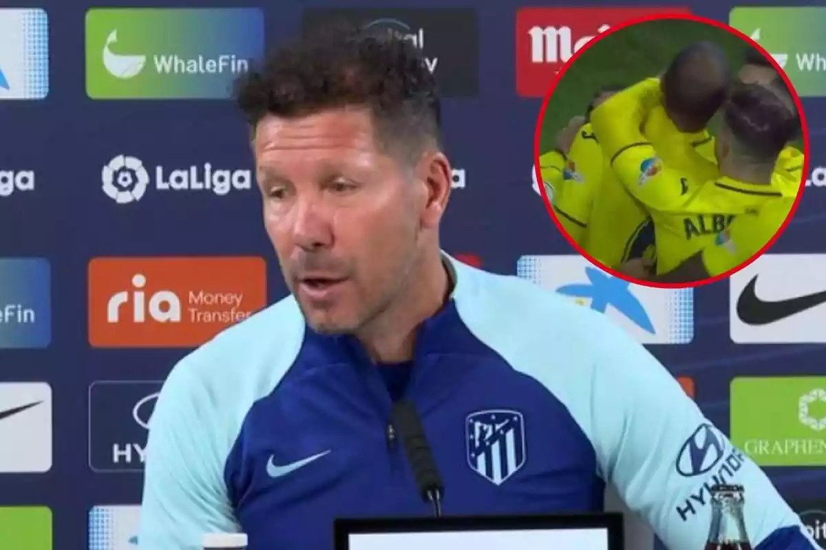 Montaje con Diego Pablo Simeone y en la esquina superior derecha, dentro de un círculo, futbolistas del Villarreal