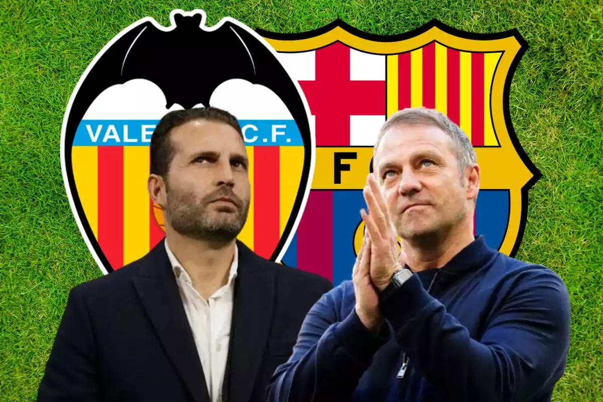 Baraja y Hansi Flick, entrenador de Valencia y Barça, respectivamente