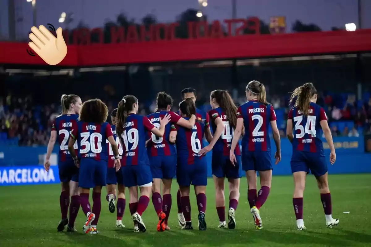 Jugadores del Barça femenino celebrando un gol