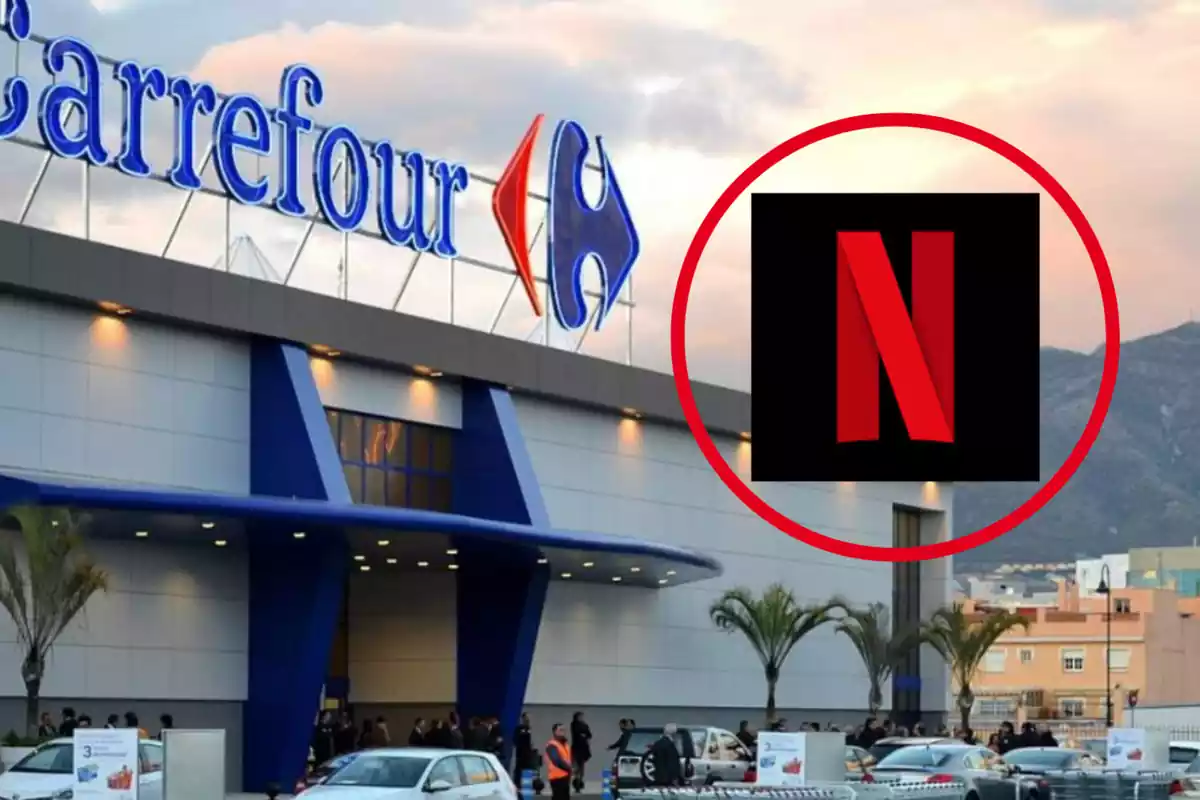 Montaje con una imagen de Carrefour. A la derecha el logotipo de Netflix