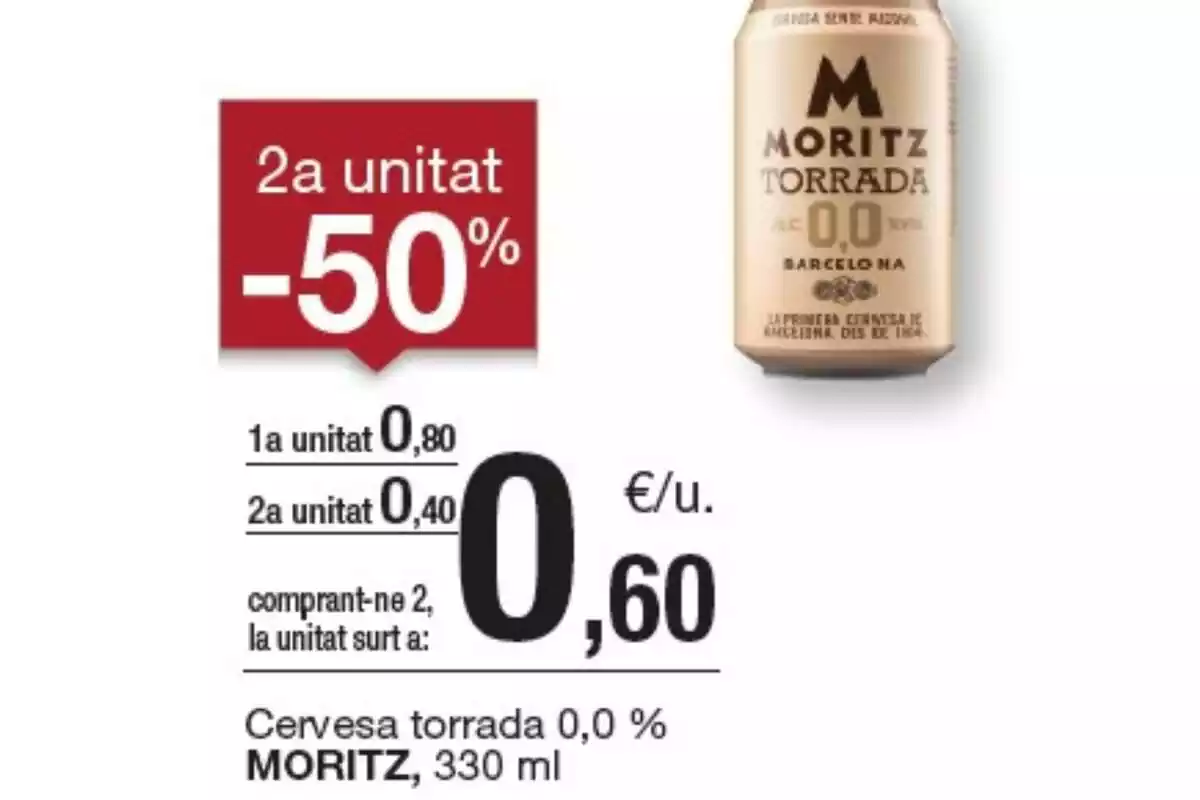 Detalle de la promoción de cerveza Moritz en Bonpreu