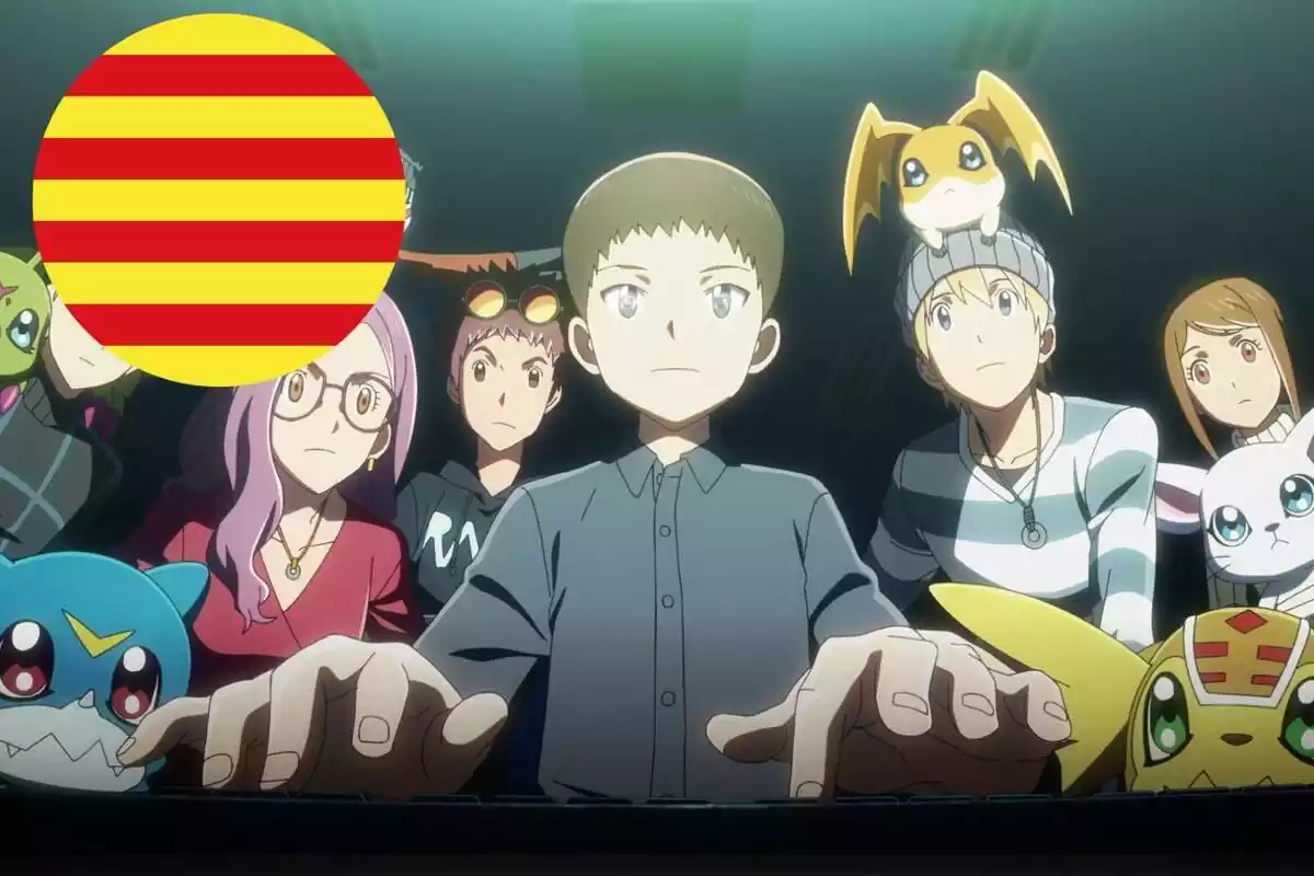 En la imagen se muestra los diferentes personajes de Digimon con una bandera de Catalunya
