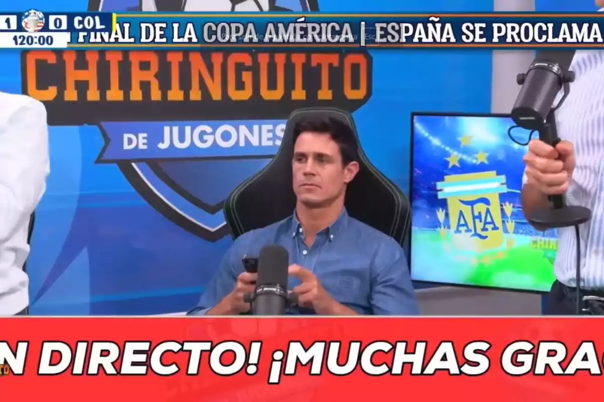 Edu Aguirre durante la retransmisión de El Chiringuito en la final de la Copa América