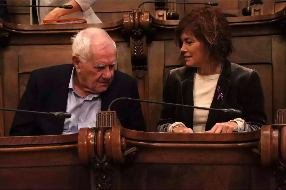 Ernest Maragall y Elisenda Alamany durante un pleno del Ayuntamiento de Barcelona
