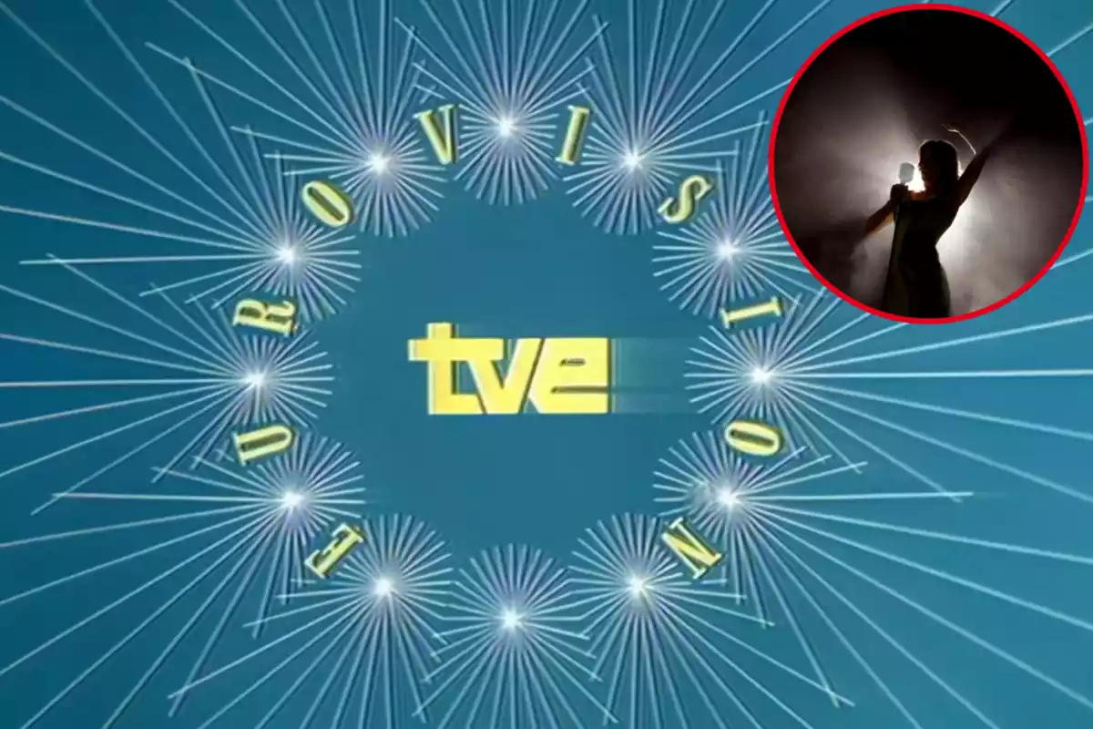 Montaje con una imagen del logo de Eurovisión de 1969. A la derecha una imagen con una cantante
