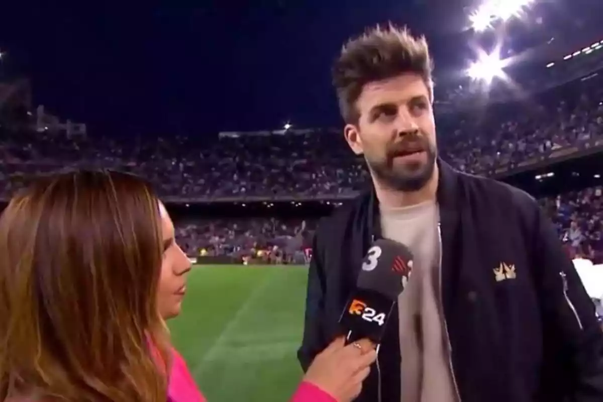 Gerard Piqué en el Camp Nou siendo entrevistado por TV3 durante un evento de la Kings League