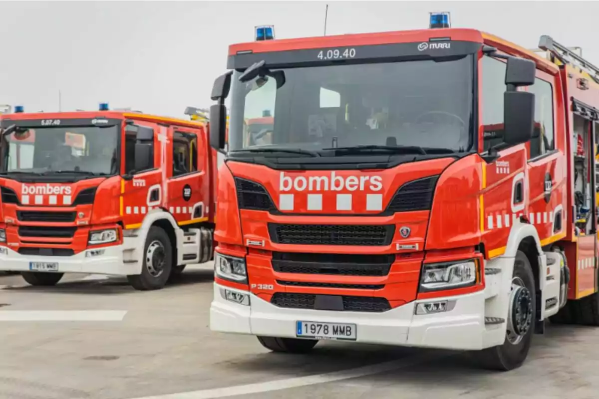 Camiones de bomberos rojos estacionados en una base