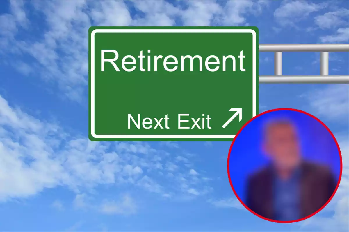 Montaje con una imagen de un indicador de salida para la jubilación. A la derecha una imagen desenfocada de un periodista de TV3