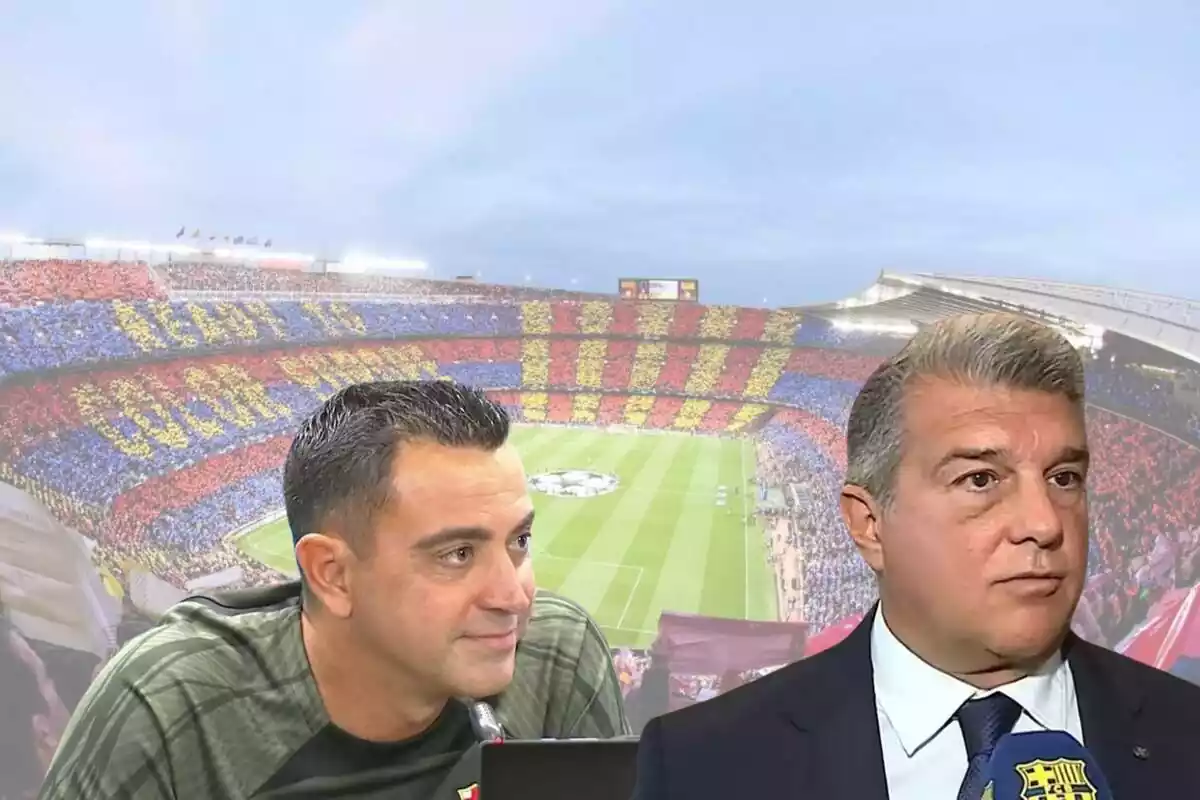 Joan Laporta y Xavi Hernández con el Camp Nou de fondo