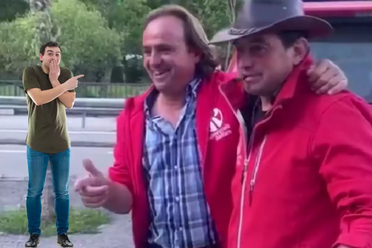 Montaje con una imagen de Lázaro y Pablo Moreno durante un video promocional. A la izquierda una imagen con un chico riéndose