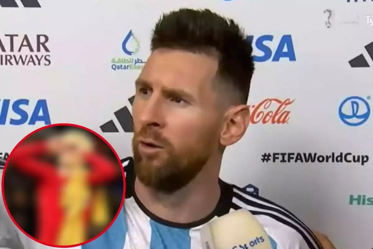 Montaje con una imagen de Leo Messi y en la esquina inferior izquierda, dentro de un círculo y difuminado, el jugador referenciado en la noticia