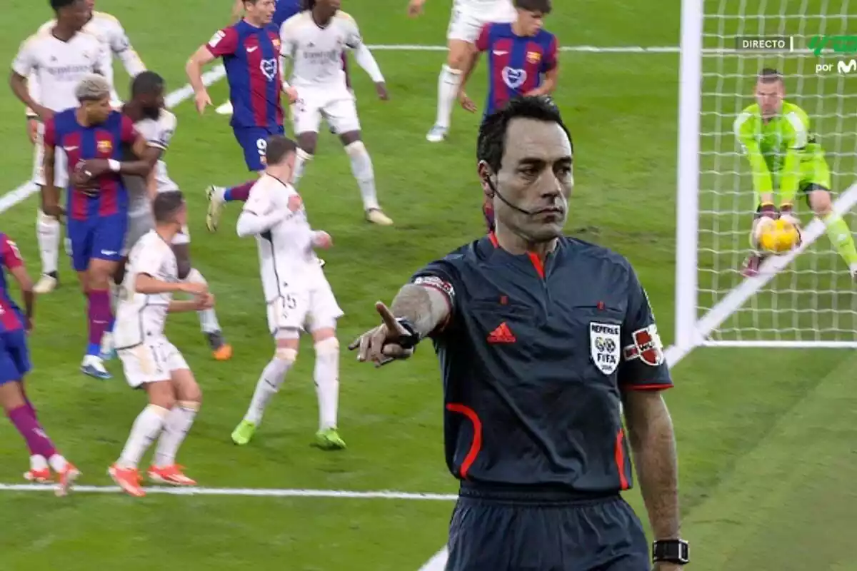 Captura del posible gol de Lamine y el colegiado Pérez Burull