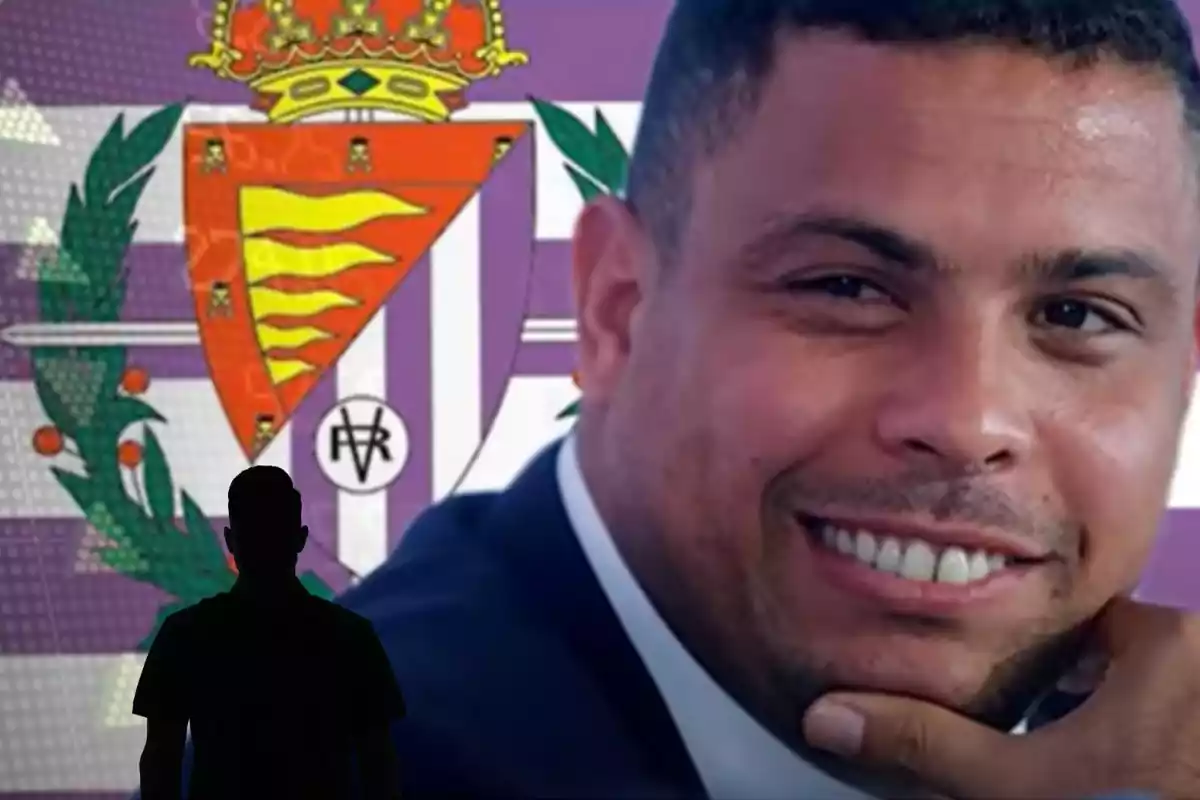 Montage con la foto de Ronaldo, presidente del Real Valladolid, y una sombra negra abajo a la izquierda