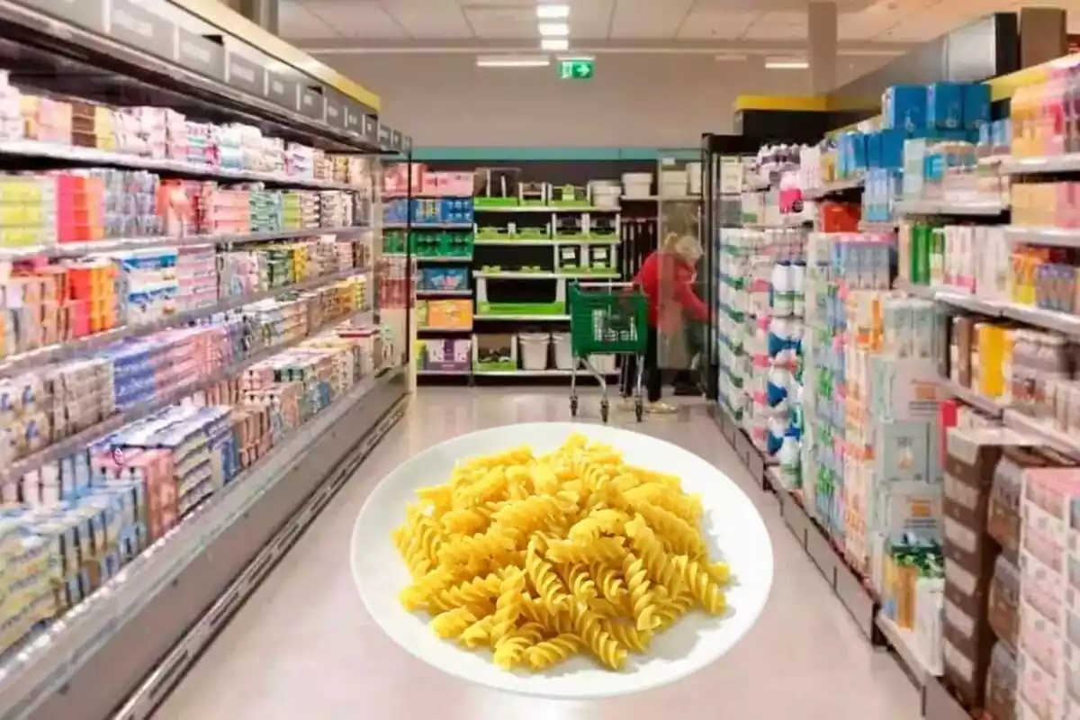 Supermercado Mercadona y un plato de pasta