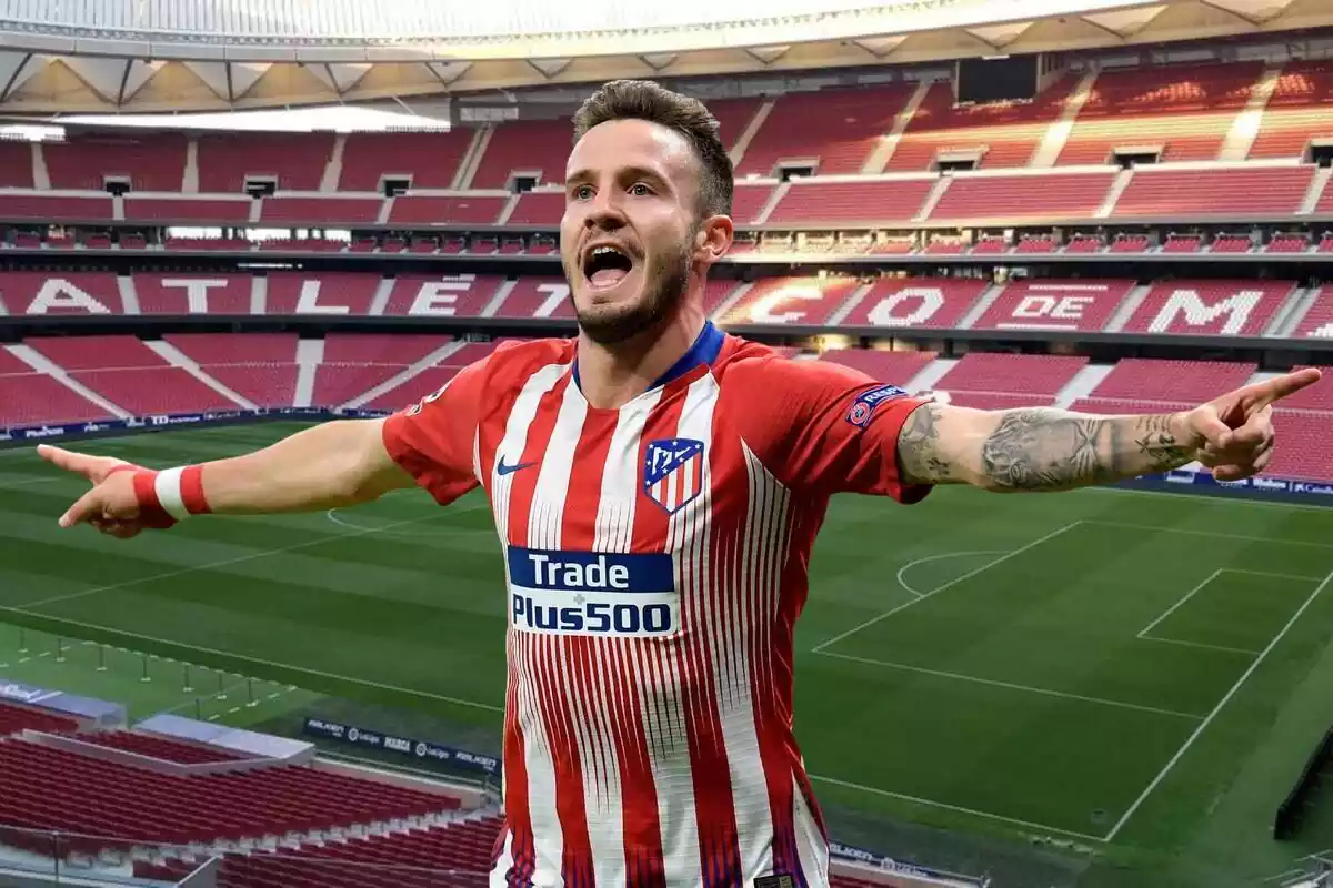 Saúl celebrando un gol con el Atlético