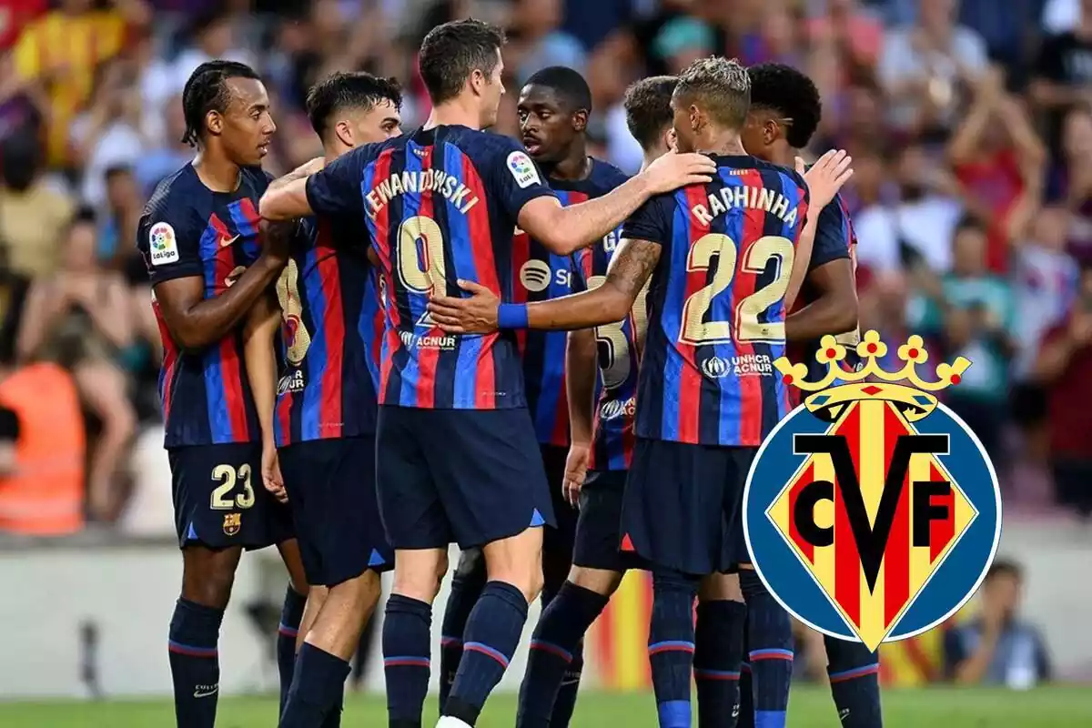 Jugadores Barça celebrando un gol en el 2022/23